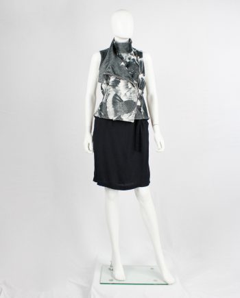 Ann Demeulemeester black and white bird print vest with standing neckline — spring 2010