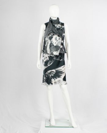 Ann Demeulemeester black and white bird printed skirt with frayed finish — spring 2010