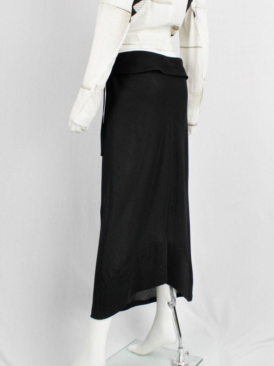 Ann Demeulemeester black maxi skirt with curved back and folded waist (11)