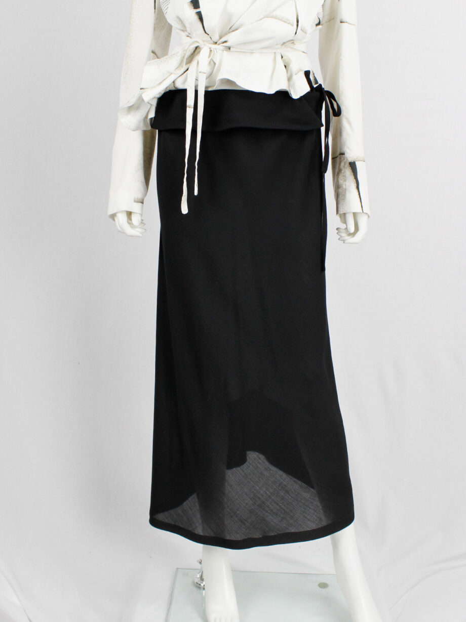 Ann Demeulemeester black maxi skirt with curved back and folded waist (5)