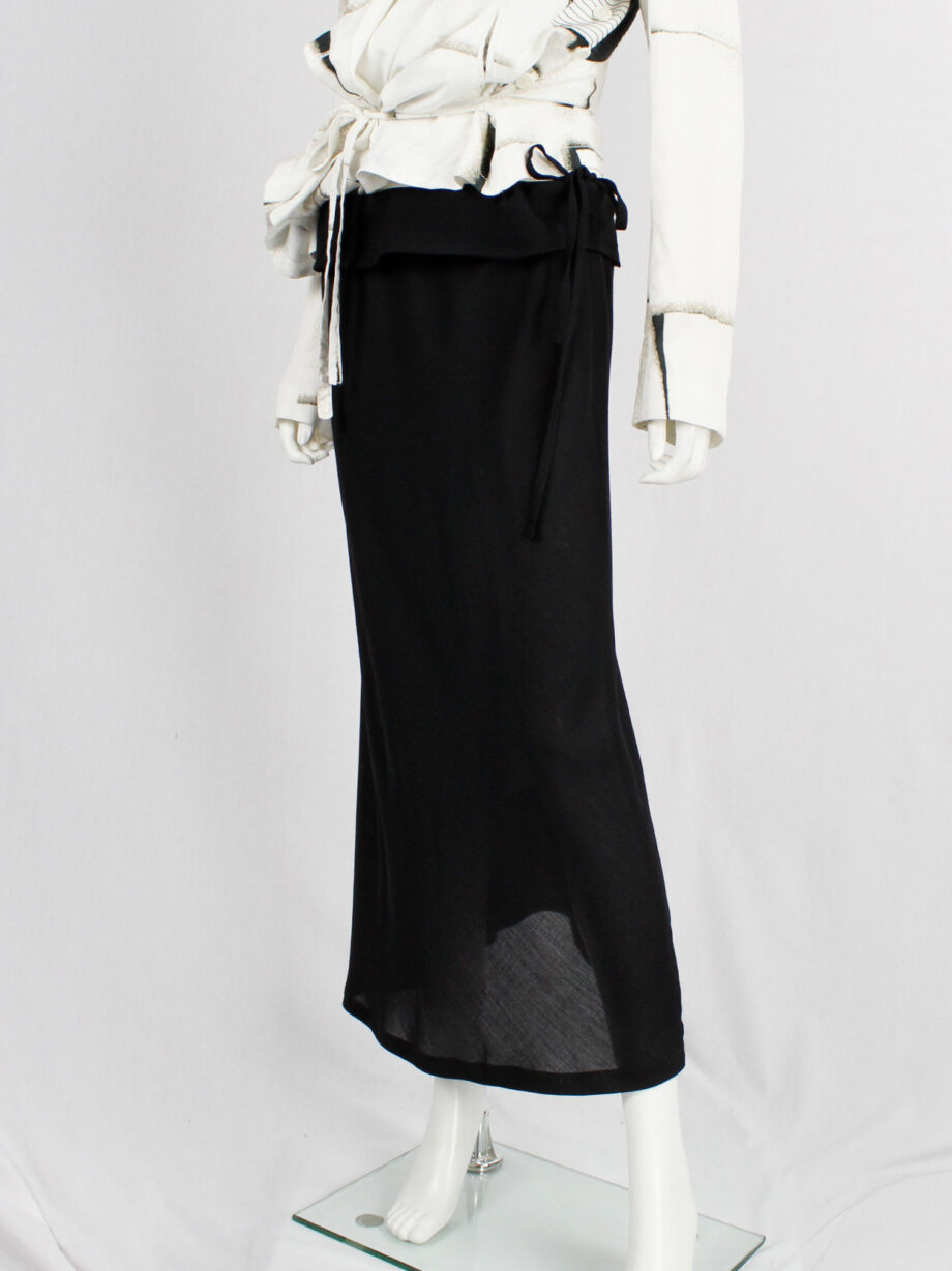 Ann Demeulemeester black maxi skirt with curved back and folded waist (9)