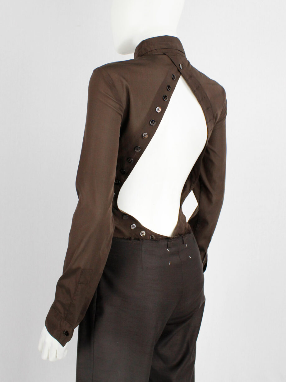 Dirk Bikkembergs brown bodysuit shirt with open back and rows of buttons (1)