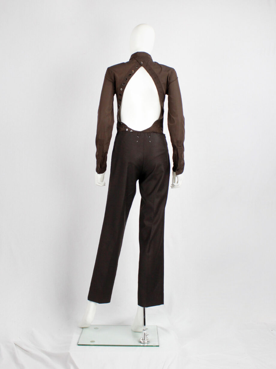 Dirk Bikkembergs brown bodysuit shirt with open back and rows of buttons (10)