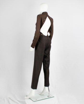 Dirk Bikkembergs brown bodysuit shirt with open back and rows of buttons