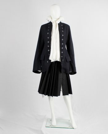 Dries Van Noten dark navy Napoleonic coat with large buttoned lapels — 1980's