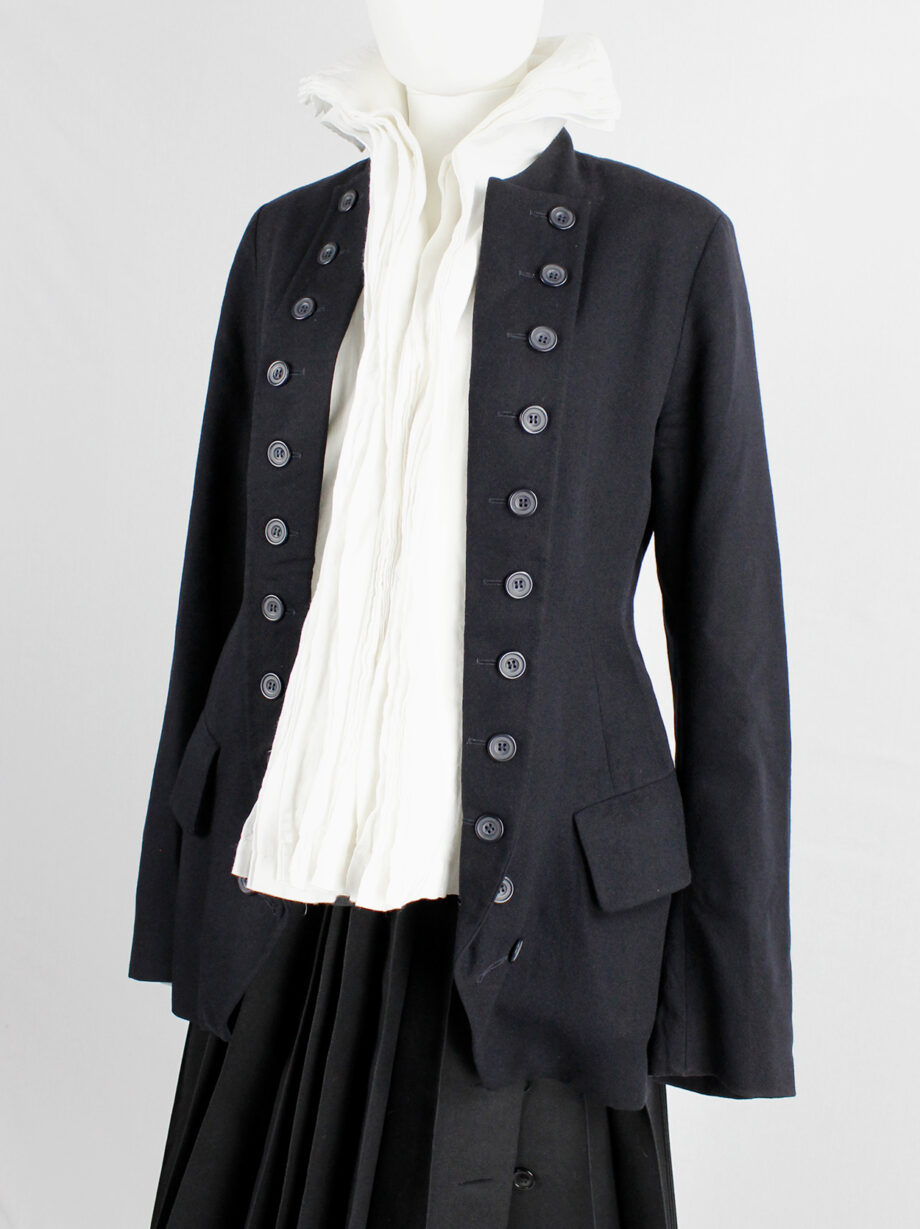 Dries Van Noten dark navy Napoleonic coat with large buttoned lapels 1980s 80s (7)