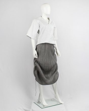 Issey Miyake Pleats Please grey maxi skirt that is scrunched up by drawstrings