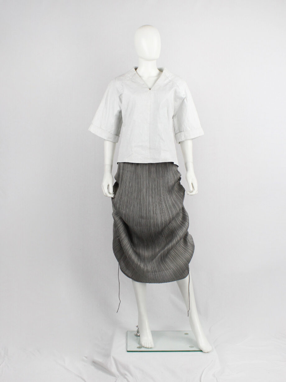 Issey Miyake Pleats Please grey maxi skirt that is scrunched up by drawstrings (6)