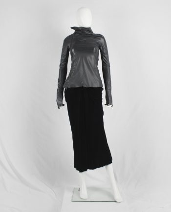 Rick Owens GLEAM black asymmetric leather jacket with high standing neckline — fall 2010