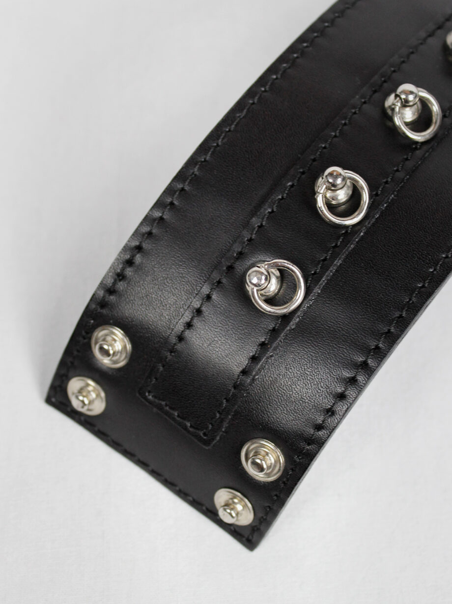 Xavier Delcour black leather bondage bracelet with silver rings (5)