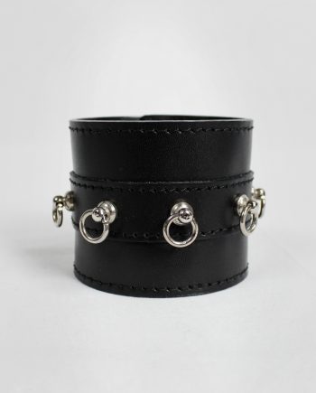 Xavier Delcour black leather bondage bracelet with silver rings