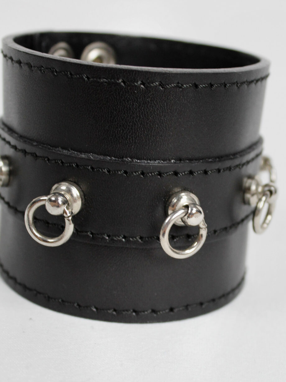 Xavier Delcour black leather bondage bracelet with silver rings (9)