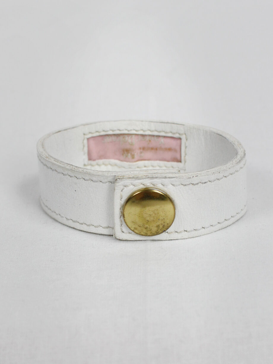 Xavier Delcour white leather bracelet with gold bondage ring (10)