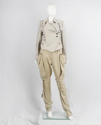 Ann Demeulemeester beige horse riding trousers with side pockets and belt straps — fall 2004