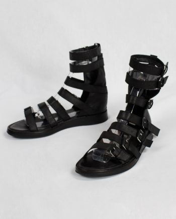 Ann Demeulemeester black flat gladiator sandals with belts (37) — spring 2010