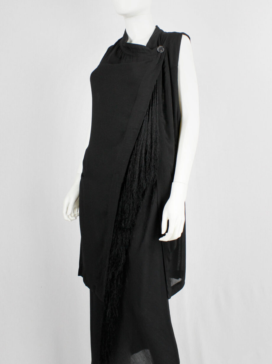 Ann Demeulemeester black long asymmetric waistcoat with braided tassels spring 2012 (2)