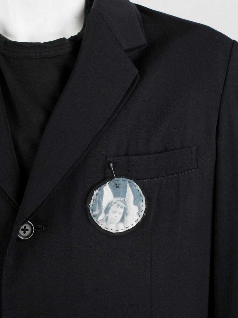 Ann Demeulemeester circle brooch with cherub print stitched onto black silk fall 2005 (8)