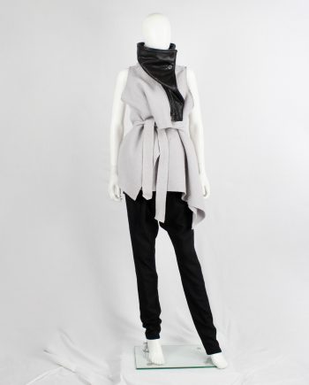 Ann Demeulemeester light purple wool vest with black leather collar — fall 2012