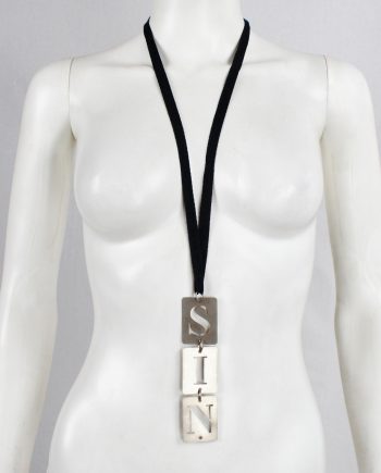 Ann Demeulemeester necklace with 'SIN' stencilled metal plates — spring 2003