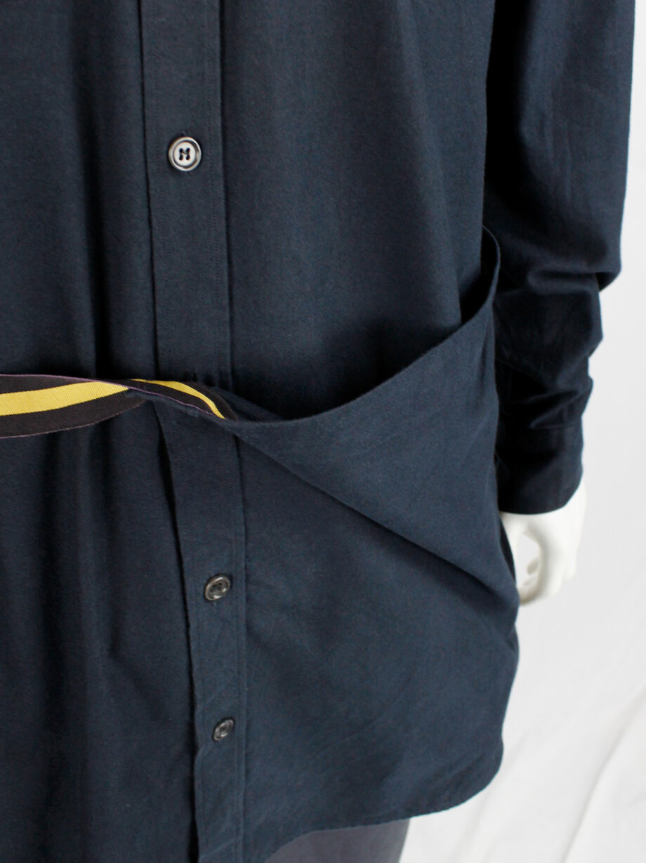 Dries Van Noten navy military shirt with yellow strap and front panel fall 2016 (13)