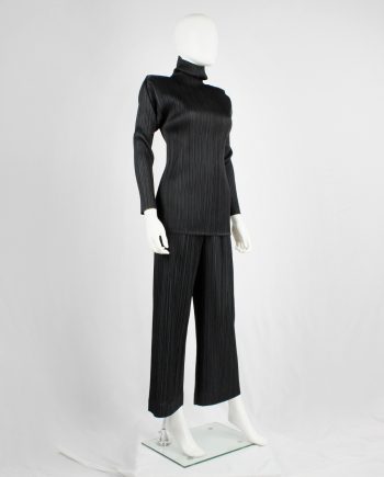 Issey Miyake black pleated turtleneck jumper with square shoulders