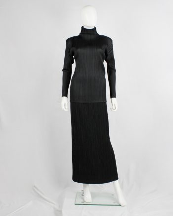 Issey Miyake black straight maxi skirt with fine pressed pleats — early 2000's