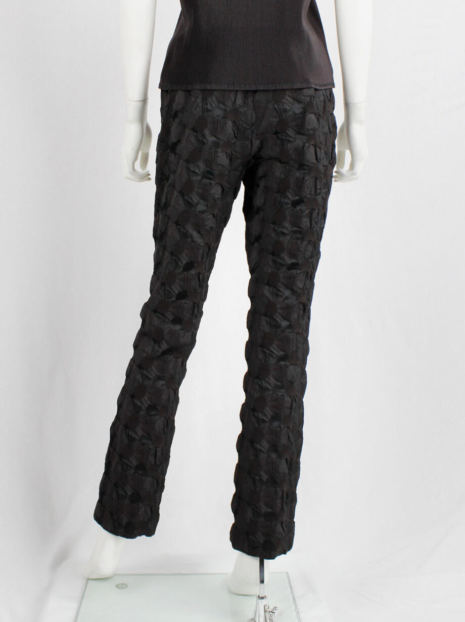 Issey Miyake dark brown trousers made of textured circles fused together (1)