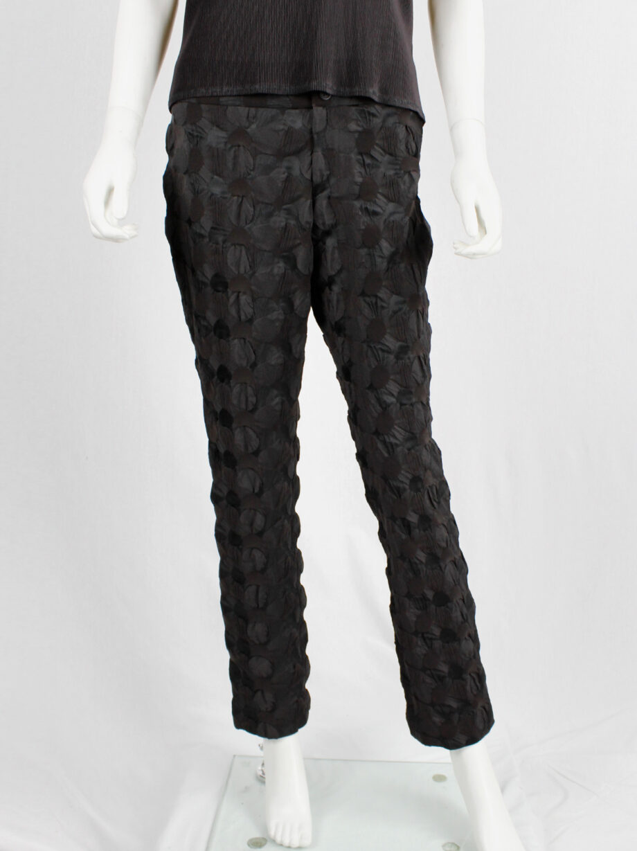 Issey Miyake dark brown trousers made of textured circles fused together (7)