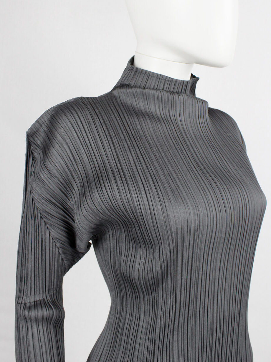 Issey Miyake grey pleated turtleneck jumper with square shoulders (1)