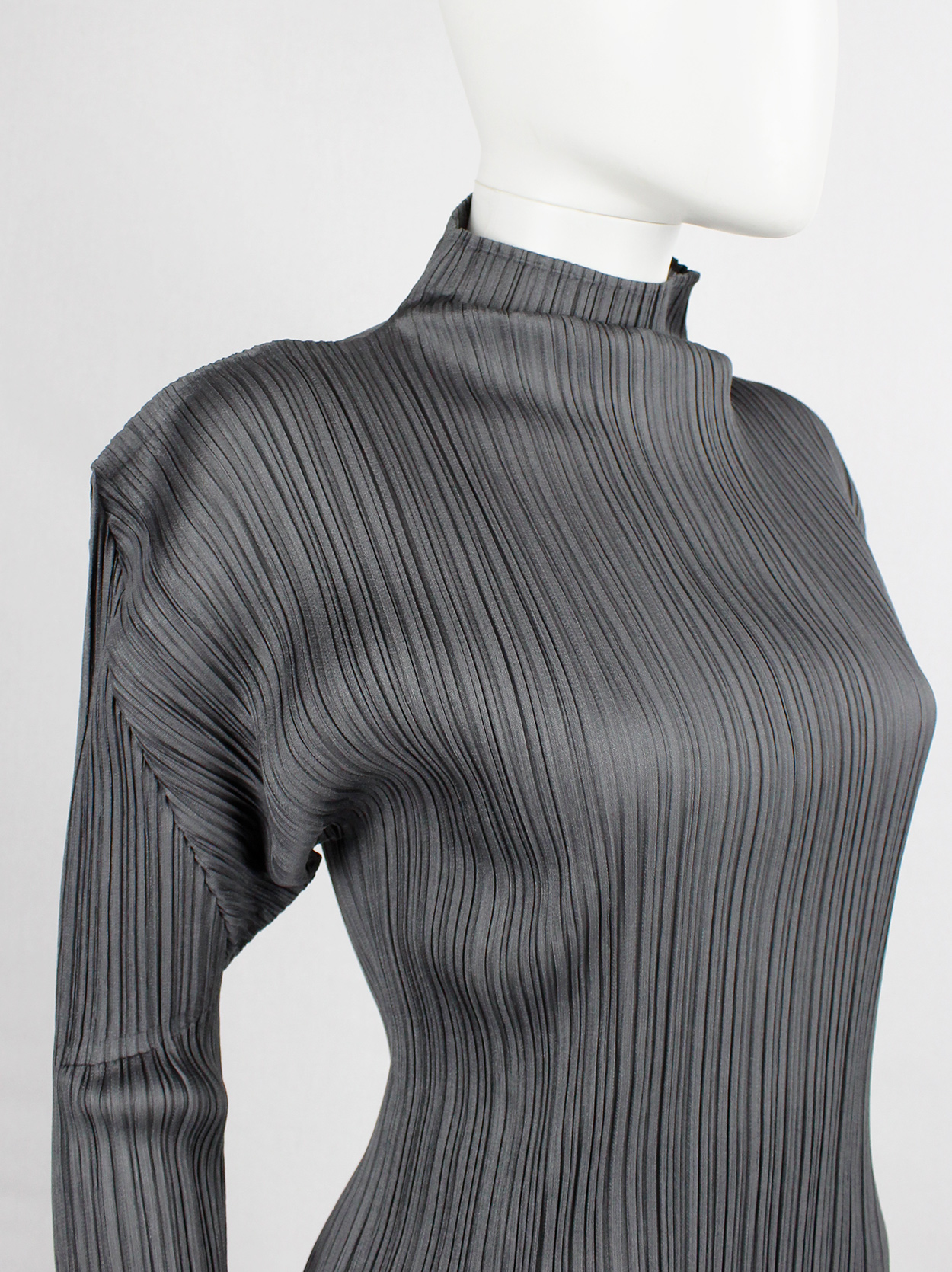 Issey Miyake Pleats Please grey pleated turtleneck jumper with 