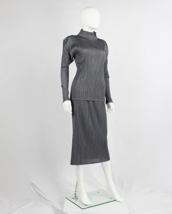 Issey Miyake Pleats Please grey pleated turtleneck jumper with square shoulders