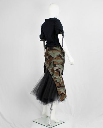 Junya Watanabe camouflage deconstructed mermaid skirt with black tulle pettycoat — fall 2010