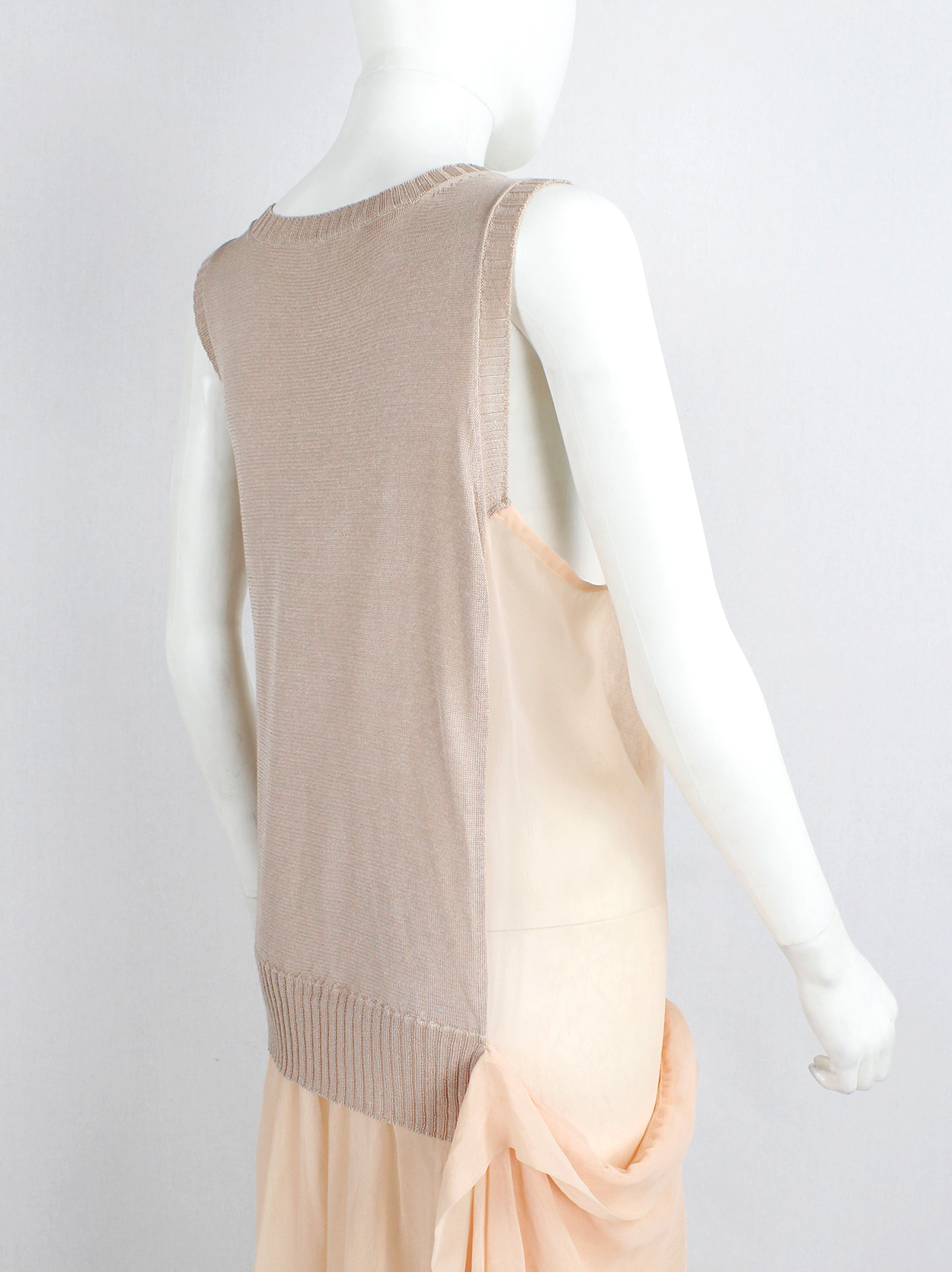Limi Feu peach sheer dress with draped layers under a deconstructed ...