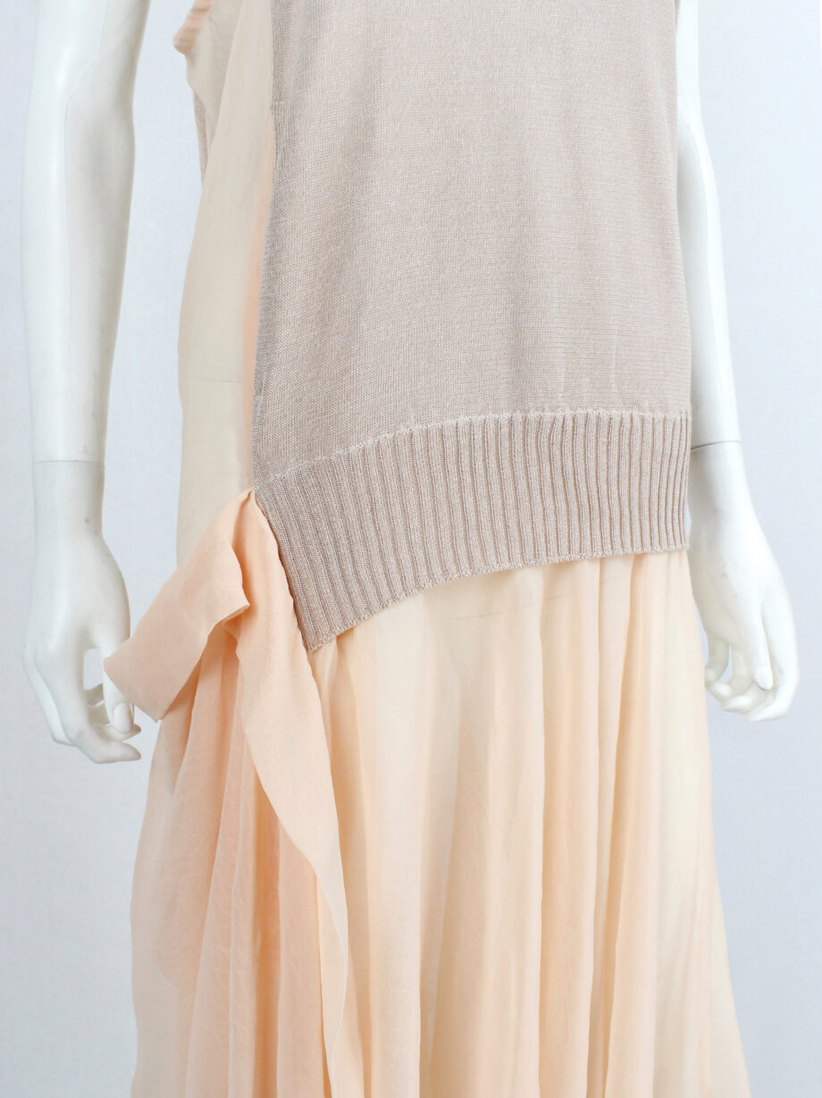 Limi Feu peach sheer dress with draped layers under a deconstructed wool vest (7)