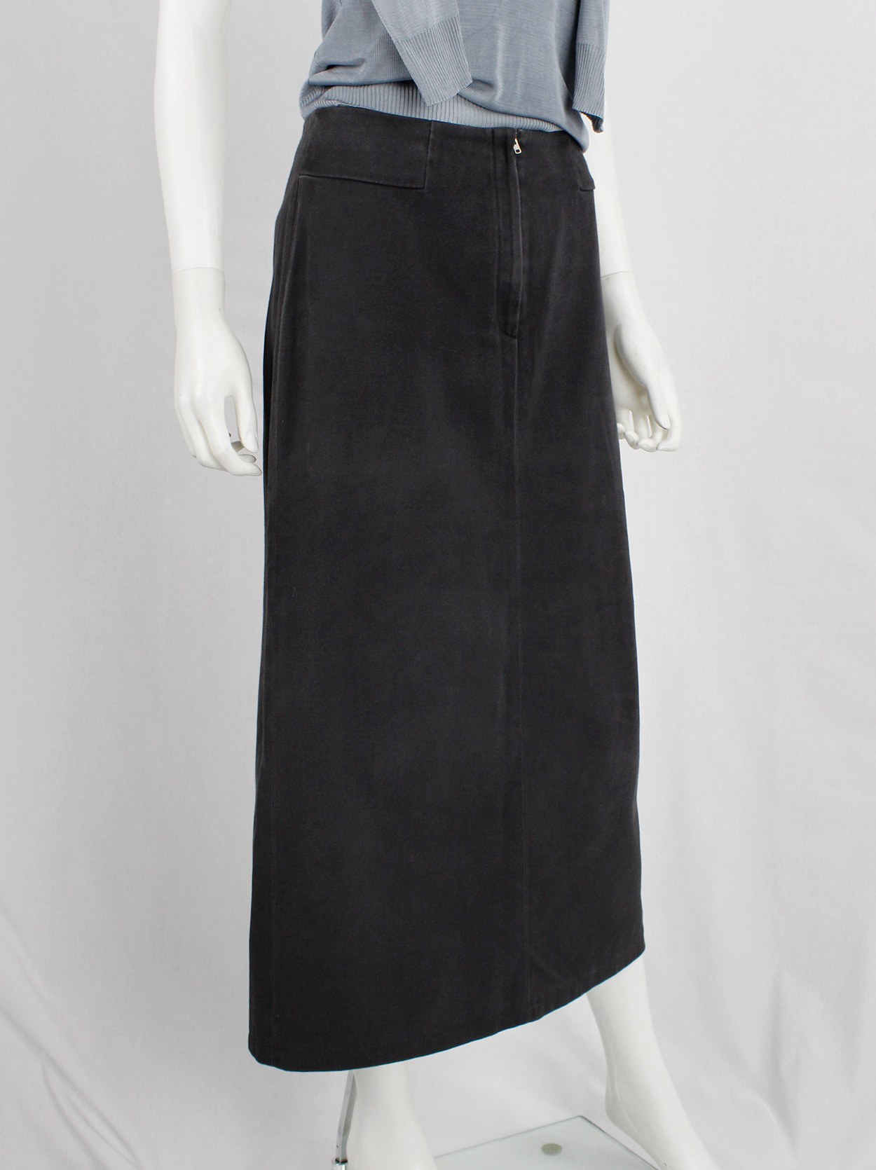 Maison Martin Margiela 6 dark grey waistless maxi skirt with fake ...