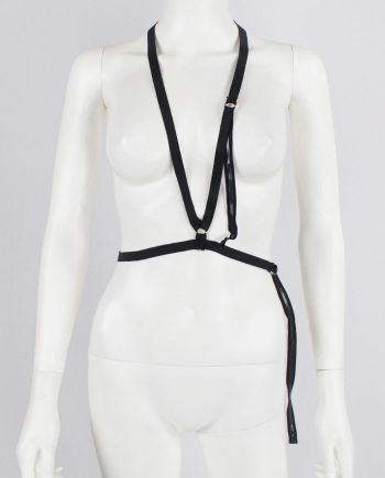 Maison Martin Margiela black elastic body harness with metal rings — spring 1998