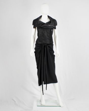 Rick Owens PLINTH black gathered skirt with drape and front ties — fall 2013