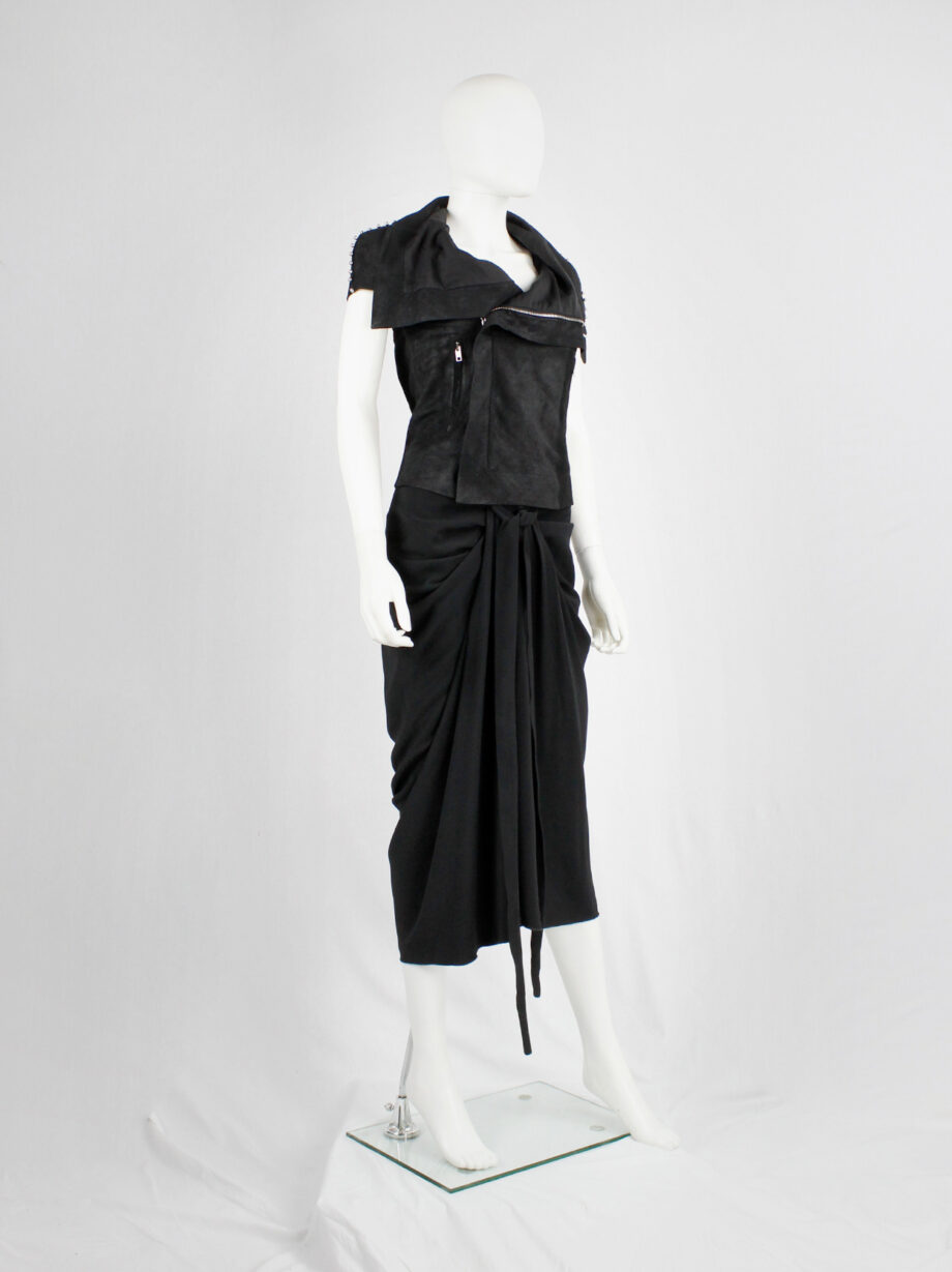 Rick Owens PLINTH black gathered skirt with drape and front ties fall 2013 (5)