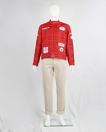 Walter Van Beirendonck for Scapa red F1 jacket with blue and white stripes and patches