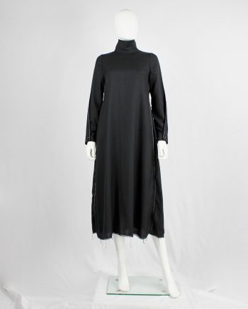 Y's Yohji Yamamoto black maxi turtleneck dress with white stitching along the sides