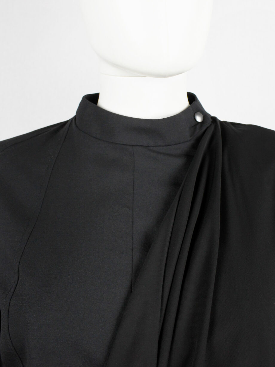af Vandevorst black biker jacket in two fabrics with draped sash fall 2010 (8)