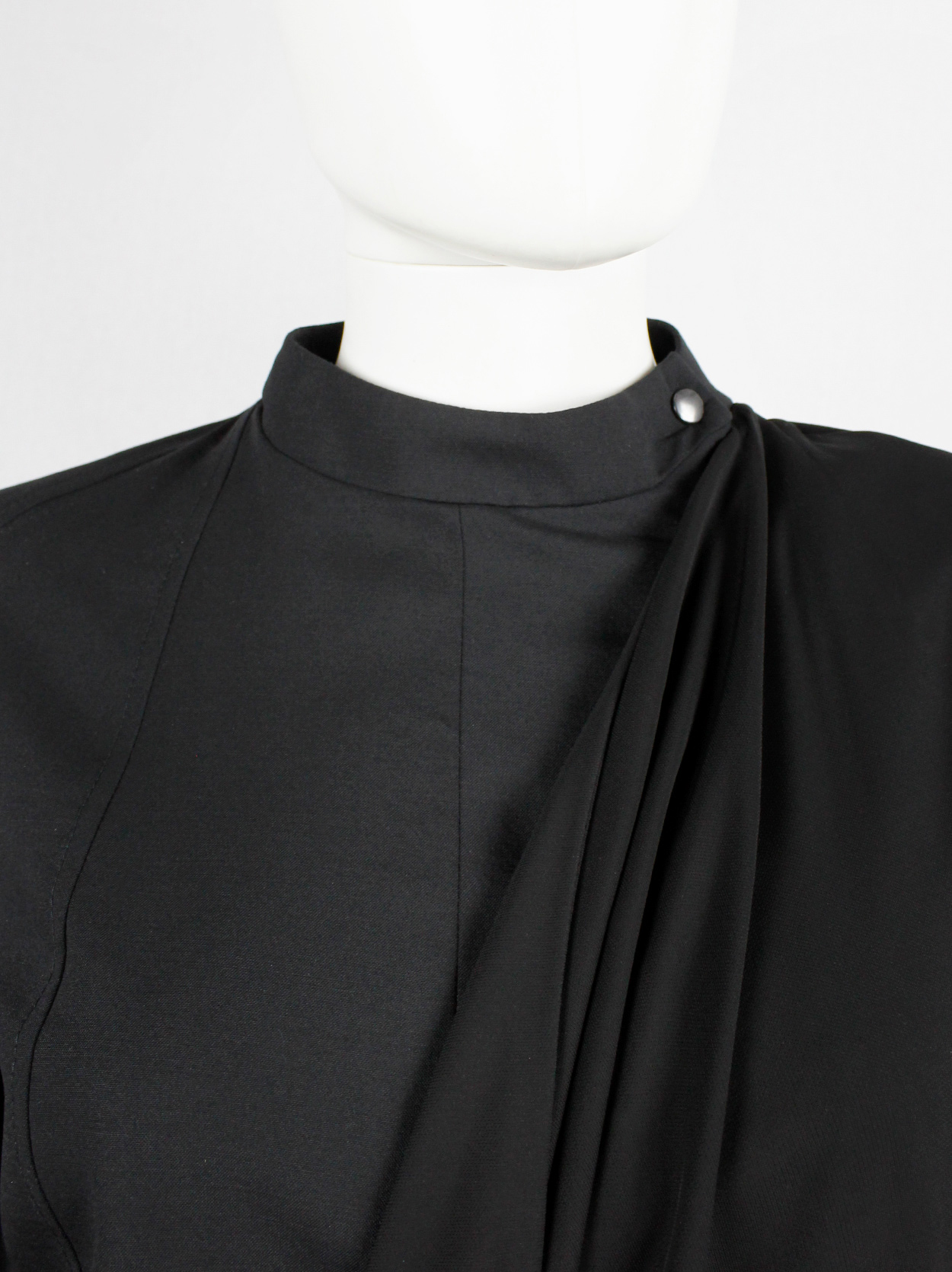 A.F. Vandevorst black biker jacket in two fabrics with draped sash ...