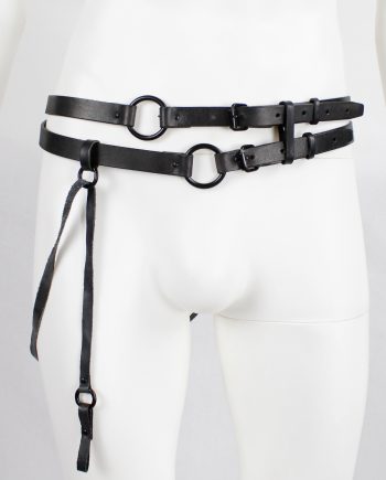A.F. Vandevorst black horse riding belt with metal rings, strap and cross charm — fall 2011