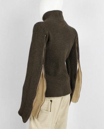 A.F. Vandevorst brown and beige inside out jumper with zipped sleeves — fall 2000