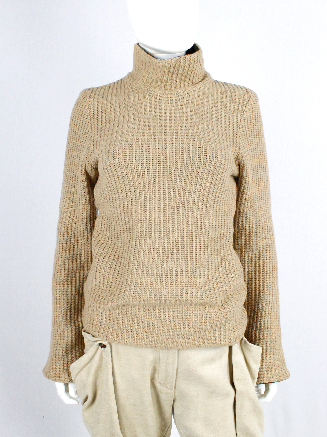A.F. Vandevorst brown and beige inside out jumper with zipped sleeves ...