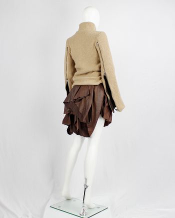 A.F. Vandevorst brown leather pleated skirt with heavy bustle layering — fall 2011