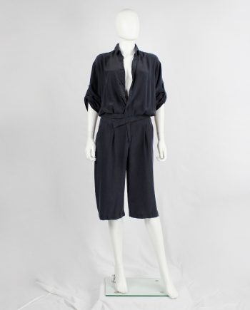 A.F. Vandevorst dark blue silk jumpsuit with slanted belt — spring 2008