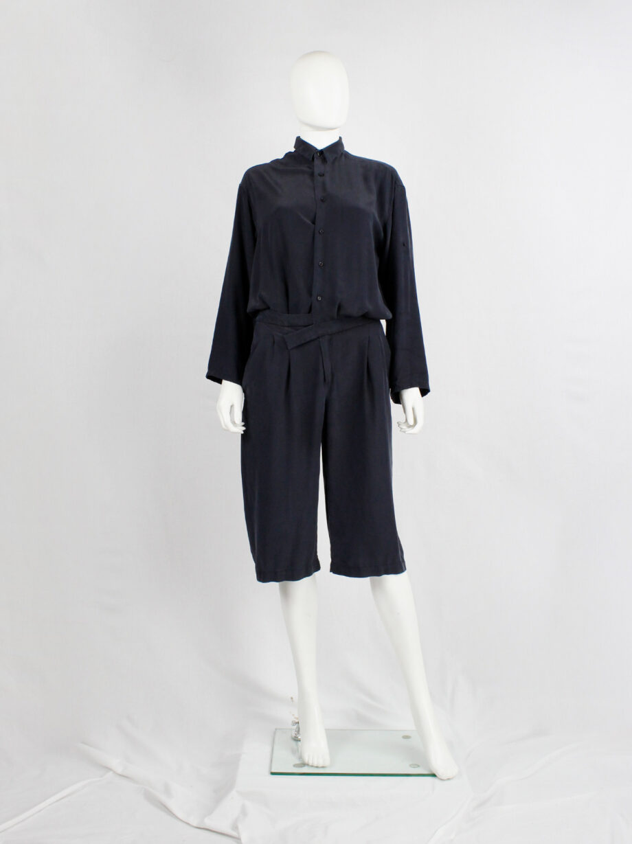 af Vandevorst dark blue silk jumpsuit with slanted belt spring 2008 (19)