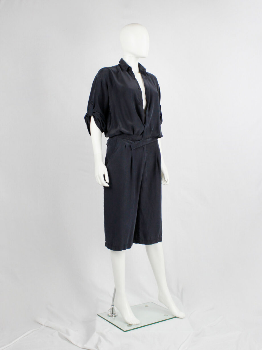 af Vandevorst dark blue silk jumpsuit with slanted belt spring 2008 (2)