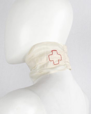 A.F. Vandevorst off-white sheer lingerie choker with embroidered red cross — spring 1999